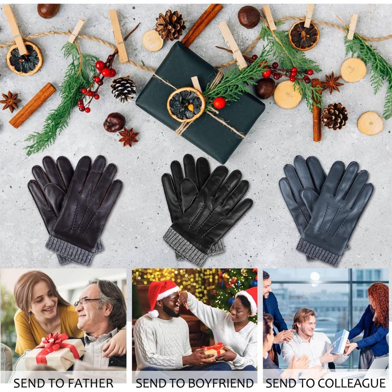 LAMAY Winter Warm Genuine Leather Gloves, Cashmere Lined Driving Motorcycle Gloves for Men (Size : L) - Image 5